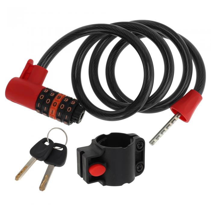BULLSPANN ユニバーサルセキュリティバイクロック 120 cm 防錆自転車ロックケーブル 5桁のコードの組み合わせ付き ロードバイク マウンテンバイク 電動バイク用 レッド