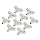HEROFFIX プッシュ接続エア継手 8 mm Tタイプエアーラインクイックジョイント プラスチック 金属 3 mm BS-PT 10個 ホワイト シルバートーン