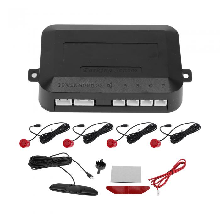 HOPESPANNER ユニバーサルリバースバックアップレーダーシステム距離検出リバースパーキングセンサーアラームブザーリマインダー4パーキングセンサーLED距離表示