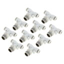 HEROFFIX プッシュ接続エア継手 4 mm Tタイプエアーラインクイックジョイント プラスチック 金属 6.4 mm BS-PT 10個 ホワイト シルバートーン