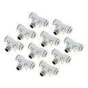 HEROFFIX プッシュ接続エア継手 16 mm Tタイプエアーラインクイックジョイント プラスチック 金属 9.5 mm BS-PT 10個 ホワイト シルバートーン