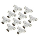 HEROFFIX プッシュ接続エア継手 9.5 mm Tタイプエアーラインクイックジョイント プラスチック 金属 12.7 mm BS-PT ホワイト シルバートーン 10個
