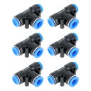 VekAuto プッシュ・トゥ・コネクト・エア・フィッティング 5/16"x3/8"x5/16" T型 レデューシング エアライン クイックコネクタ プラスチック 6個 ブルー ブラック