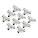 HEROFFIX プッシュ接続エア継手 14 mm Tタイプエアーラインクイックジョイント プラスチック 金属 9.5 mm BS-PT 10個 ホワイト シルバートーン