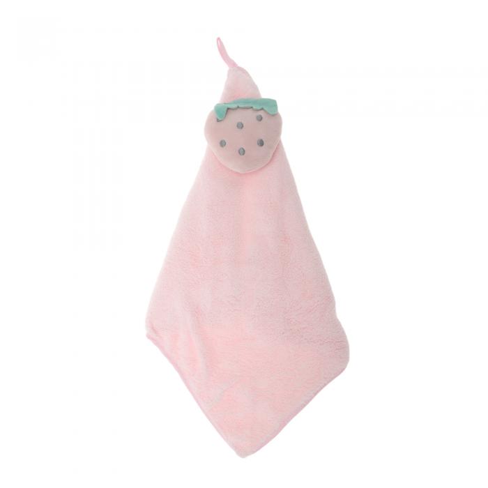 CAPASTEC ハンドタオル キッチン用 バスルーム用 吸水性抜群 ループ付き コーラルフリース製 お手拭き かわいい プレゼント ギフトにも 喜ばれる お祝い おもてなし 速乾 洗濯機対応 女性 省スペース おしゃれ ピンク いちご柄 1枚