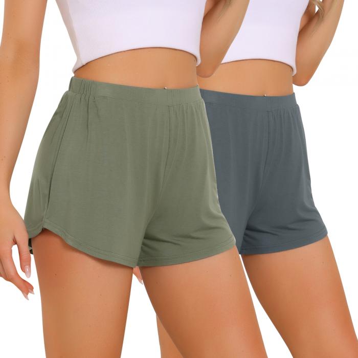 cheibear レディース 2枚組 ラウンジショーツ ハイウエスト カジュアル スリープウェア 着心地の良い無地 スリープパジャマ ボトムス グレー+緑ン S