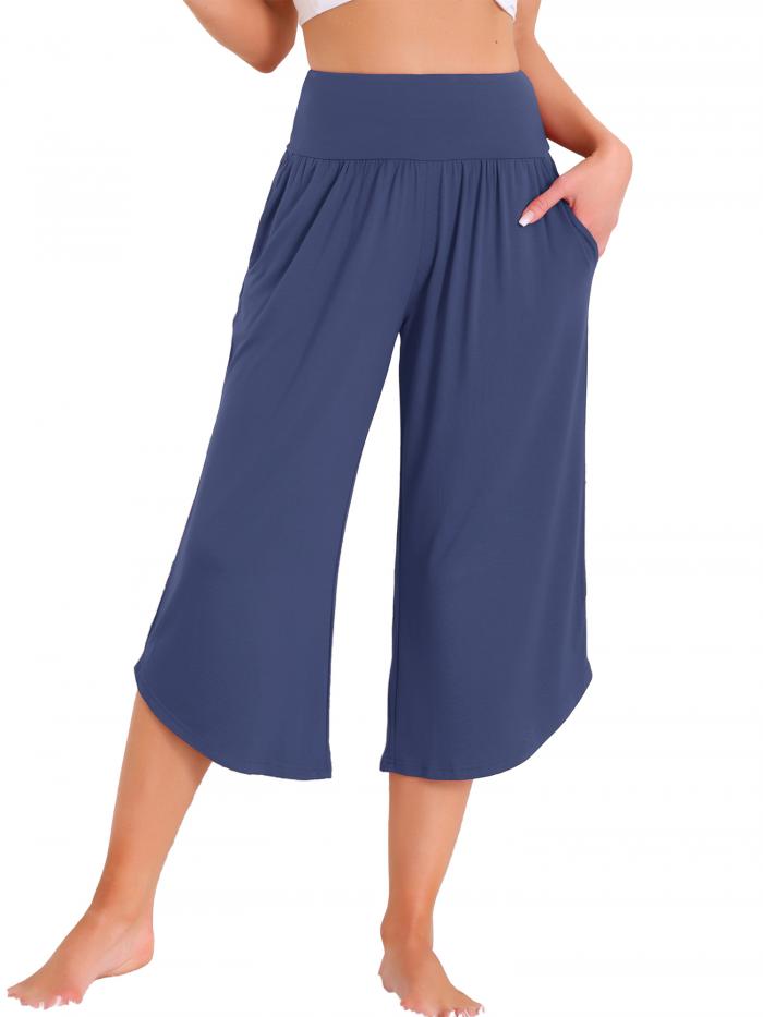 cheibear レディース カプリ ラウンジ ヨガ クロップド サマー カジュアル ワイドレッグ ポケット付き ワークアウト スウェット パジャマ パンツ ネ...