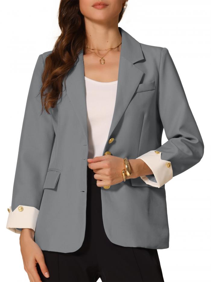 Allegra K レディース ワーク オフィス ブレザー ノッチラペル 長袖 ジャケット スーツ アウトコート アウター ビジネスウェア グレー S