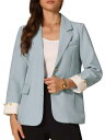 Allegra K レディース ワーク オフィス ブレザー ノッチラペル 長袖 ジャケット スーツ アウトコート アウター ビジネスウェア ライトブルー S(4)