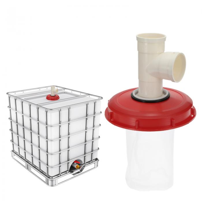uxcell 245mm リッドフィルターカバー 3ウェイプラスチックトートホースアダプター1000L雨水タンクコンテナー 275ガロン 水タンク用洗えるナイロンフィルター付き レッド/ホワイト