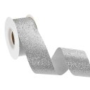 uxcell 1-1/2" x 10ヤード スパークル リボン リースクラフト カットエッジリボン ボウメイキング用 輝くファ ブリックリボン ギフトラッピング 祭りや結婚式 パーティー装飾 シルバー