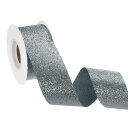 uxcell 1-1/2" x 10ヤード スパークル リボン リースクラフト カットエッジリボン ボウメイキング用 輝くファ ブリックリボン ギフトラッピング 祭りや結婚式 パーティー装飾 グレー
