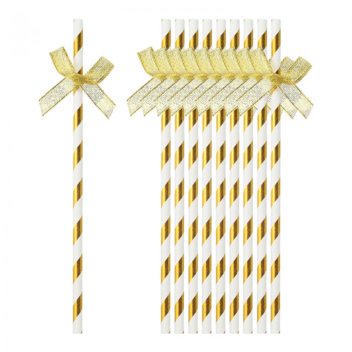 uxcell 60個 リボンボウストライプペーパーストロー 使い捨てストロー ウェディングバースデーパーティ..