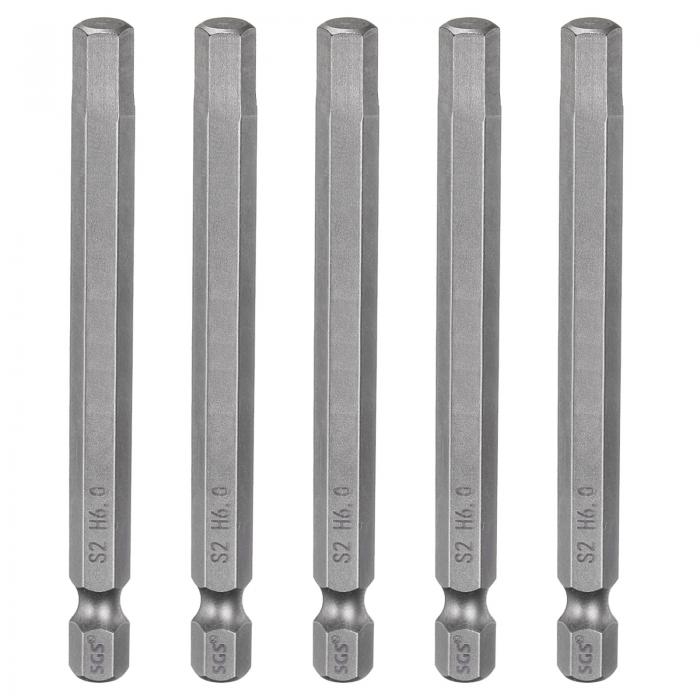 uxcell 5個 H6.0 ヘックスヘッド ドリルビット レンチ 6mm メトリック フラット チップ 1/4