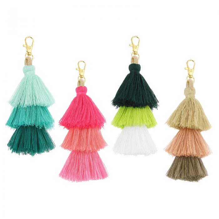 uxcell 4個 三層タッセル6.7インチタッセルバッグ装飾 キーチェーン手作りタッセルキーチェーンDIYプロジェクト 宝石作り 装飾用（マルチカラー）