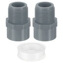 uxcell PVCメスアダプターパイプ継手、2個 3/4" 2ウェイPVCパイプコネクター(ソケット x メスパ イプスレッド)シーラントテープ付き、配管用水ライン用PVCホースアダプターカップリング(グレー)
