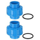 uxcell PVCユニオンパイプ継手、2個入り3/4インチPVCスリップユニオンカップリングアダプター、Oリング付き、水泳プールや屋外の配管用途に適したスリップソケットポート接続(ブルー)