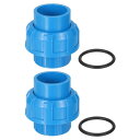 uxcell PVCユニオンパイプ継手、Oリング付きの2個入り1インチPVCスリップユニオンカップリングアダプター、水泳プールや屋外の配管アプリケーション用のスリップソケットポート接続(ブルー)