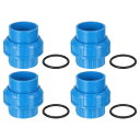 uxcell PVCユニオンパイプ継手、Oリング付きの1-1/2インチPVCスリップユニオンカップリングアダプター4個入り、水泳プールや屋外の配管用途に適したスリップソケットポート接続(ブルー)