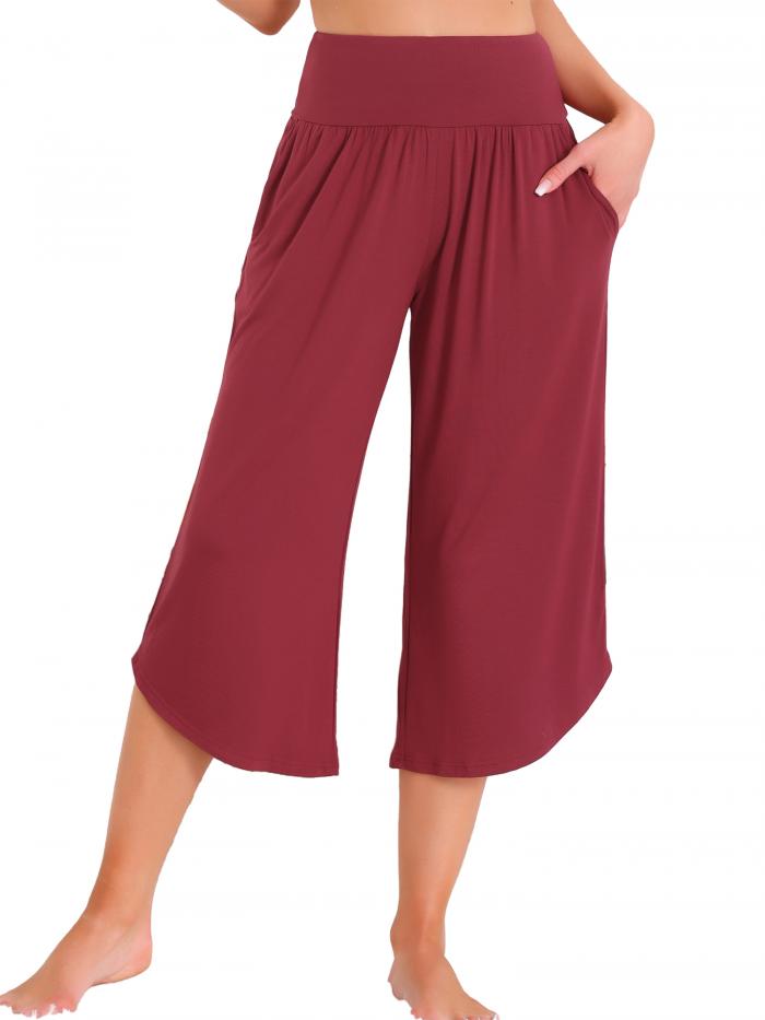 cheibear レディース カプリ ラウンジ ヨガ クロップド サマー カジュアル ワイドレッグ ポケット付き ワークアウト スウェット パジャマ パンツ ワ...
