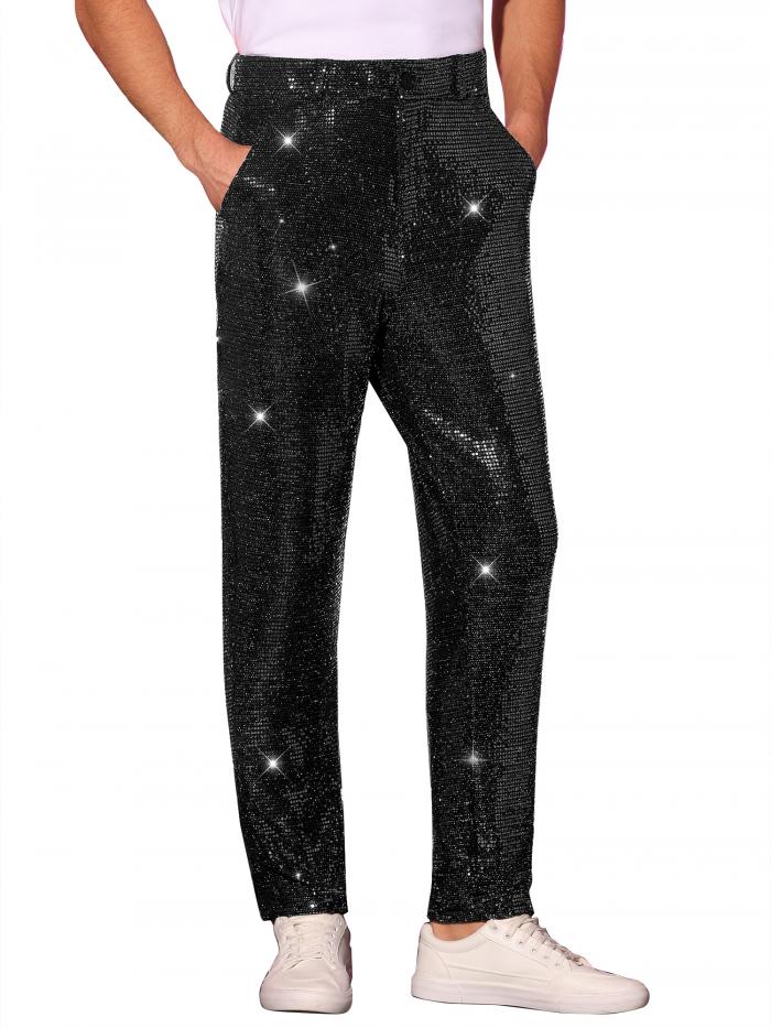Lars Amadeus メンズ パーティー ディスコ スパンコール パンツ シャイニー ストレートレッグ ロングパ..