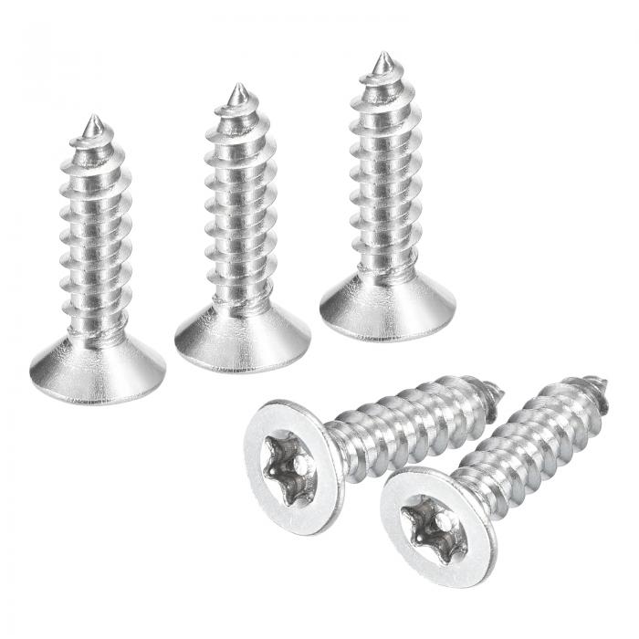 uxcell 平らなカウンターシンクヘッドトルクスねじ 60個 M4 x 16mm 304ステンレス鋼防盗シートメタルねじ ビットT20付き 木材 機械産業用防止（シルバー）
