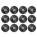 uxcell 12個の樹脂製ボタン、28mm 1 1/8インチ 4つの穴の丸いボタン、コート、メンズスーツ、衣類、黒