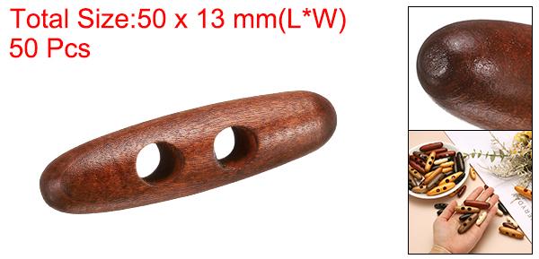 uxcell 50個の木製トグルボタン、50mm/2"のダブルホールオリーブ形状の縫い付け木製ボタン、DIYコートセーター衣類アクセサリー用、レッドコーヒー