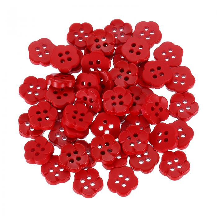 uxcell 50個の花レジンボタン7/16インチ4穴レジンボタン装飾用かわいい花形ボタンクラフトカーディガン服シャツDIY、赤