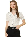 Allegra K 水玉 シャツ トップス 丸襟 パフスリーブ 半袖 ヴィンテージ レディース ホワイト 3XL