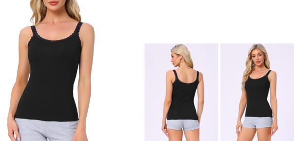 cheibear レディース レース キャミソール タンクトップ コットン キャミ パジャマ トップ ソフト 快適 アンダーシャツ ブラック S