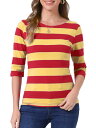 Allegra K ハロウィン コスチューム ボーダー tシャツ トップス ストライプ 横縞 五分袖 ボートネック カジュアル 衣装 レディース 黄赤 XS|詳細画像