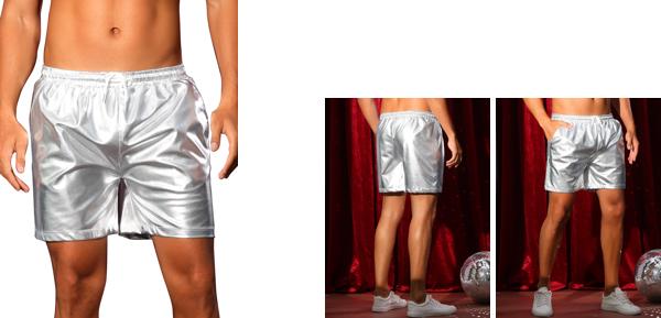 Lars Amadeus 男性用メタリックショーツ ドローストリング パーティー ホログラフィック ホットショーツ ポケット付き メンズ 銀 S