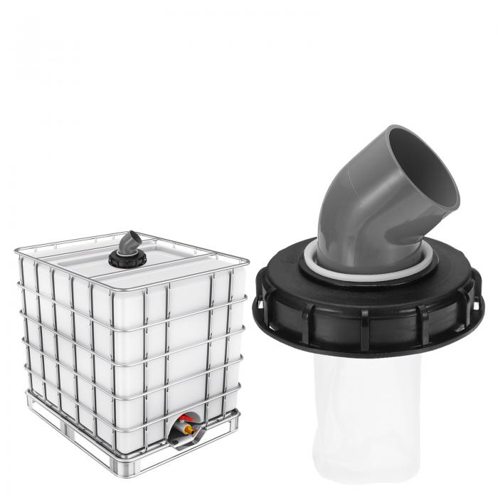 uxcell 163 mm リッドフィルターカバー 45°プラスチックトートホースアダプター1000L雨水タンクコンテナー 275ガロン 水タンク用洗えるナイロンフィルター付き 黒/グレー