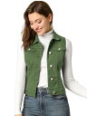 Allegra K デニムベスト ノースリーブ 袖なし 胸ポケット シングルブレスト カジュアル レディース オリーブグリーン 2XL