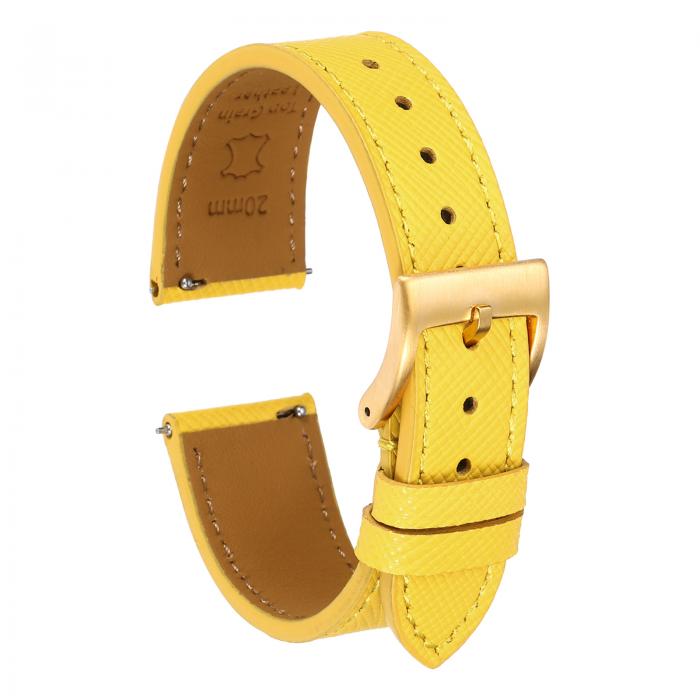 uxcell 本物のレザーウォッチバンド 20mm クイックリリース交換用ウォッチストラップ ステンレススチール製ゴー ルドバックル付き 男性 女性用 イエロー