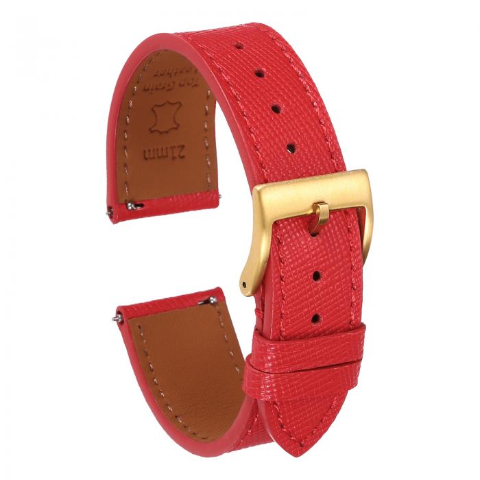 uxcell 本物のレザーウォッチバンド 21mm クイックリリース交換用ウォッチストラップ ステンレススチール製ゴー ルドバックル付き 男性 女性用 レッド