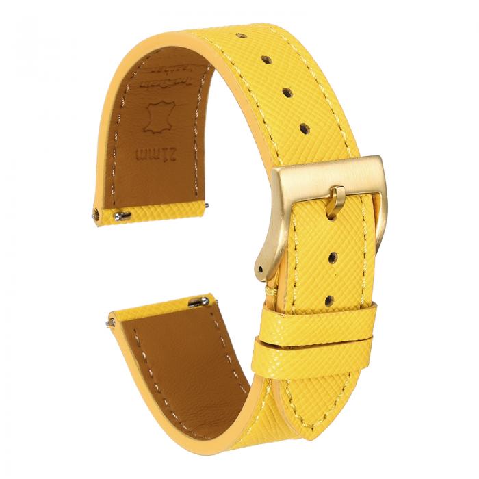 uxcell 本物のレザーウォッチバンド 21mm クイックリリース交換用ウォッチストラップ ステンレススチール製ゴー ルドバックル付き 男性 女性用 イエロー