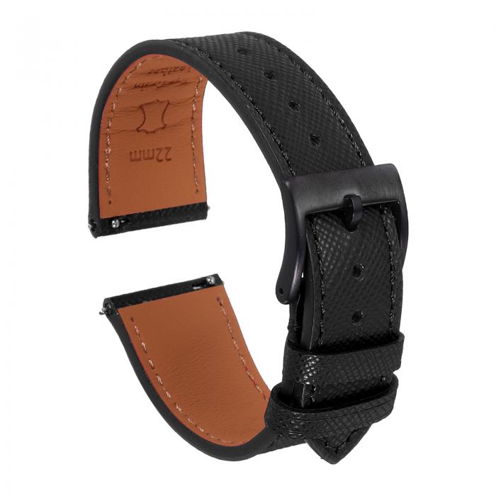 uxcell 本物のレザーウォッチバンド 22mm クイックリリース交換用ウォッチストラップ ステンレススチール黒バックル付き 男性 女性用 黒