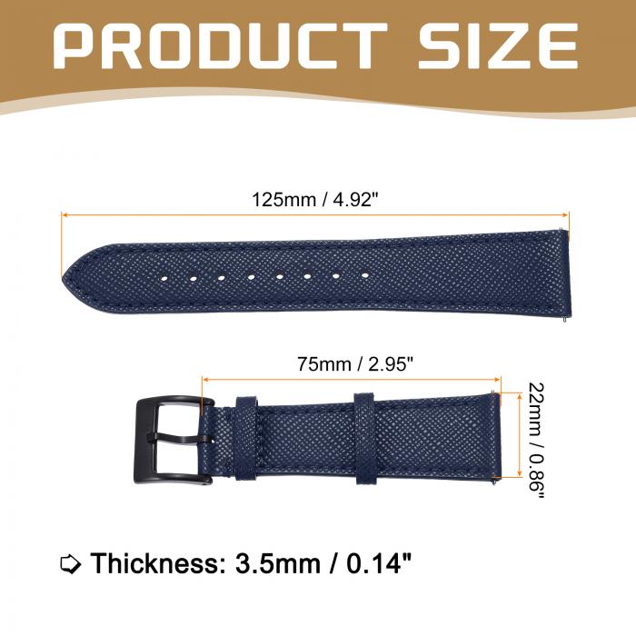 uxcell 本物のレザーウォッチバンド 22mm クイックリリース交換用ウォッチストラップ ステンレススチール黒バックル付き 男性 女性用 ディープブルー