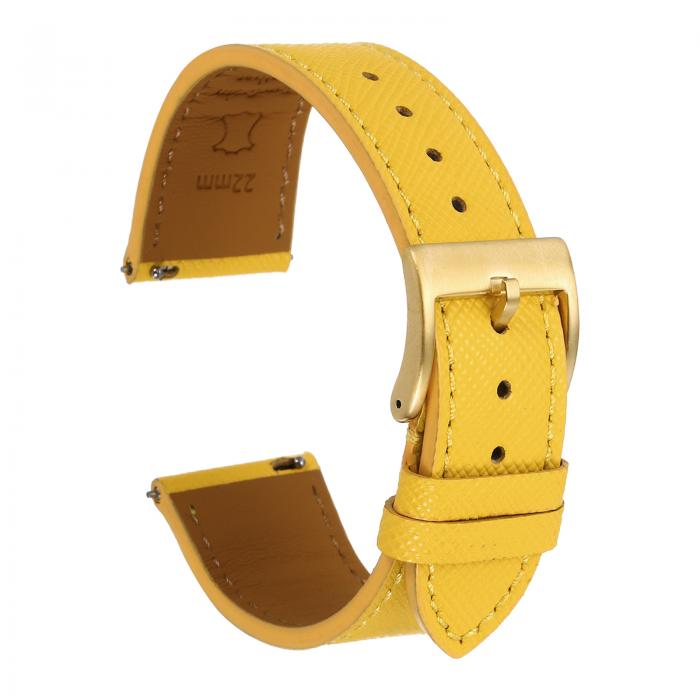 uxcell 本物のレザーウォッチバンド 22mm クイックリリース交換用ウォッチストラップ ステンレススチール製ゴー ルドバックル付き 男性 女性用 イエロー