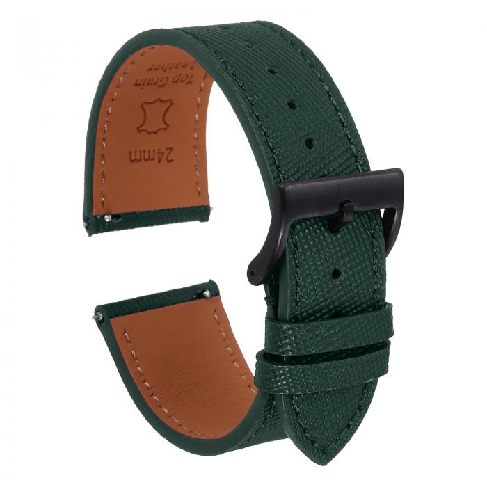 uxcell 本物のレザーウォッチバンド 23 mm クイックリリース交換用ウォッチストラップ ステンレススチール黒バックル付き 男性 女性用 ディープ緑