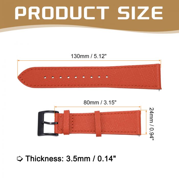 uxcell 本物のレザーウォッチバンド24mmクイックリリース交換用ウォッチストラップ、ステンレススチール黒バックル付き、男性用女性用、オレンジ