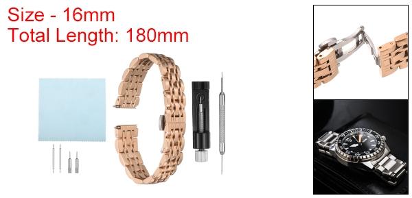 uxcell 16mmステンレススチールメッシュウォッチバンド、クイックリリースメタルウォッチストラップ、調節可能な折りたたみバタフライクラ スプ交換バンド、男性と女性用、ローズゴー ルド