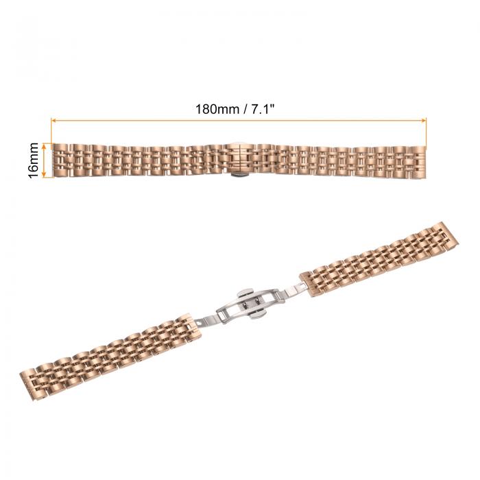 uxcell 16mmステンレススチールメッシュウォッチバンド、クイックリリースメタルウォッチストラップ、調節可能な折りたたみバタフライクラ スプ交換バンド、男性と女性用、ローズゴー ルド
