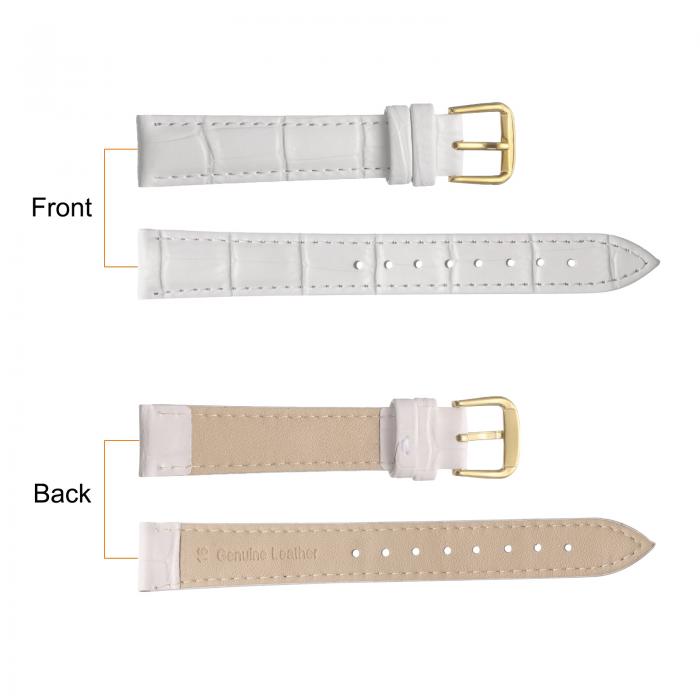 uxcell 16mmエンボスパターン牛革時計バンド、スプリングバー付きの男性と女性用交換用ホワイトゴー ルド時計バンド