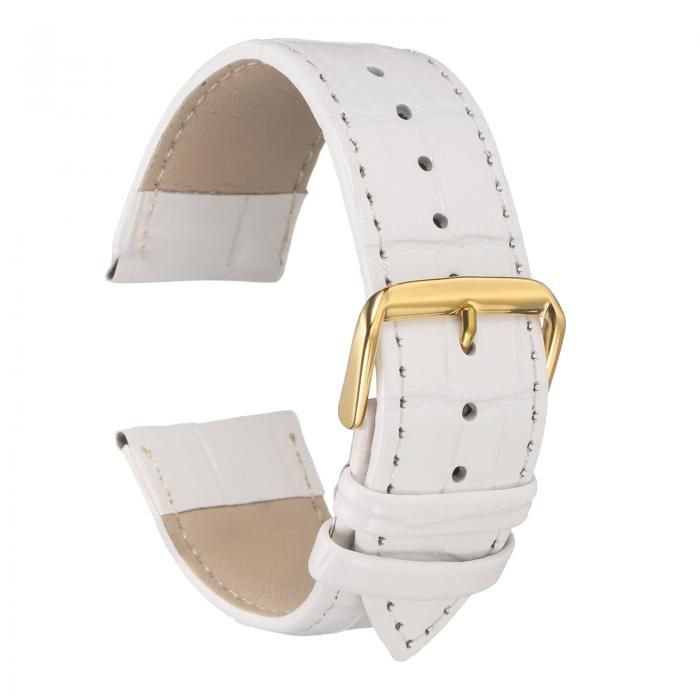 uxcell 24mmエンボスパターン牛革時計バンド、スプリングバー付きの男性と女性用交換用時計ストラップ、ホワイトゴー ルド