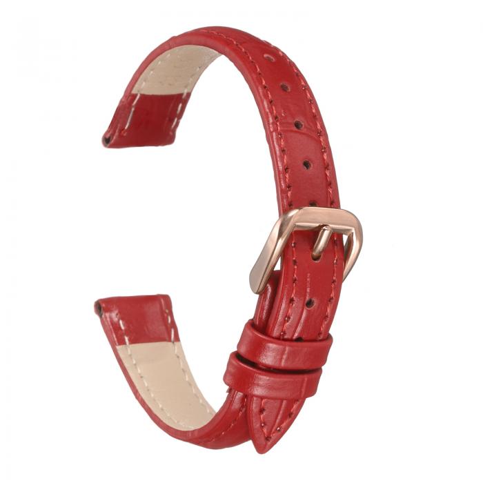 uxcell 12mmエンボス加工牛革時計バンド、スプリングバー付きの男性用と女性用の交換用レッドローズゴー ルド時計バンド