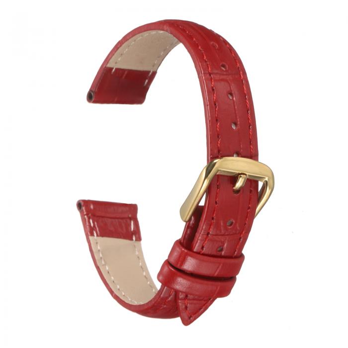 uxcell 14mmエンボスパターン牛革時計バンド、スプリングバー付きの男性と女性用交換用レッドゴー ルド