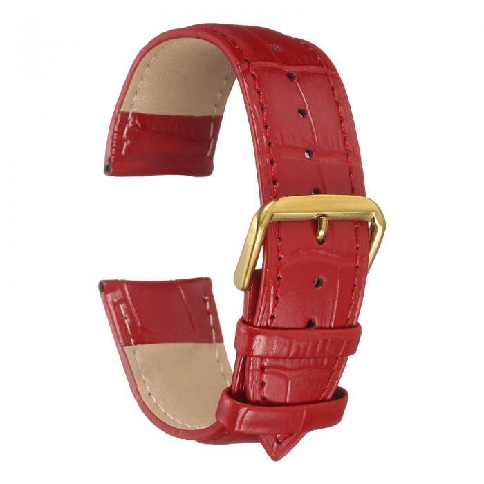 uxcell 22mmエンボス加工牛革時計バンド、スプリングバー付きの男性と女性用交換用時計バンド、レッドゴー ルド